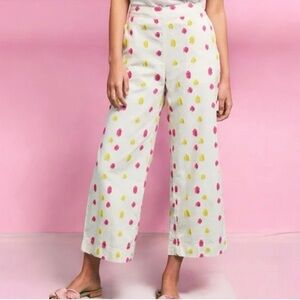 Anthropologie White Pants with Pink and Yellow Dots